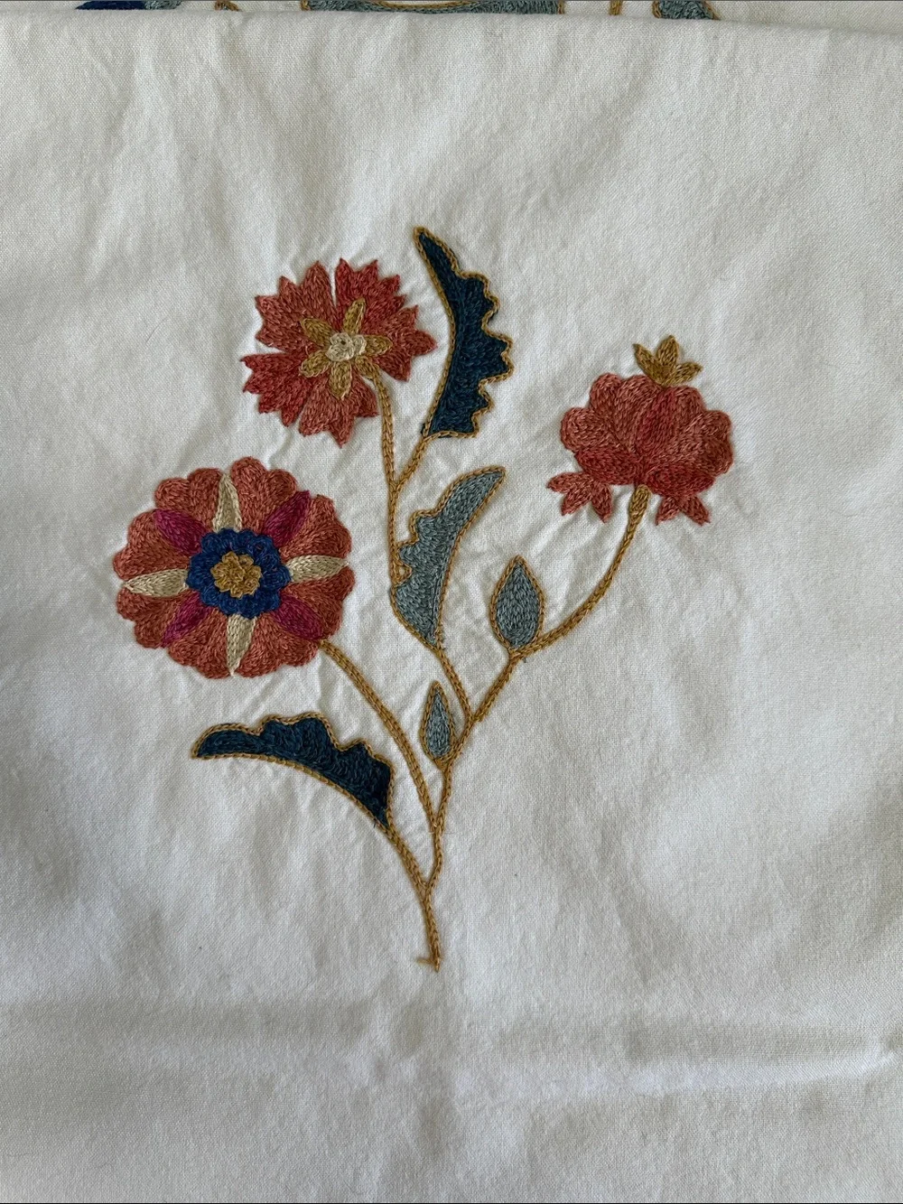 Pottery Barn Suzani Embroidered Crewel Table Runner Off White 18X108 Inches